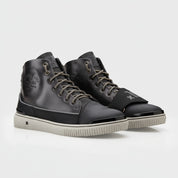 three-quarter-view - Men's Black Leather High-Top Sneakers