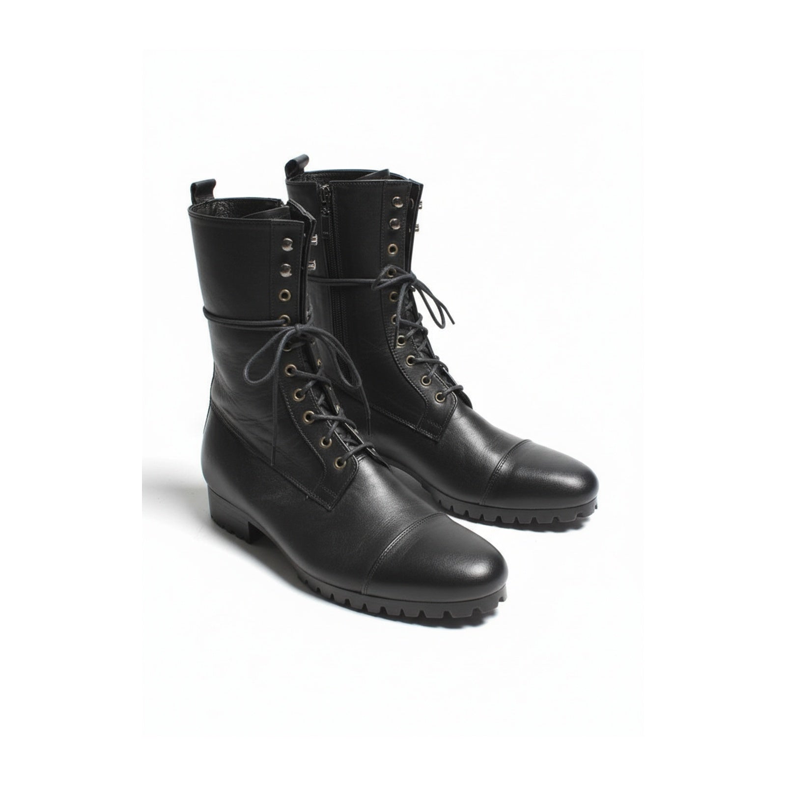three-quarter-view - Men's Black Leather Knee-High Military Boots