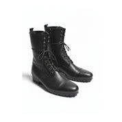three-quarter-view - Men's Black Leather Knee-High Military Boots