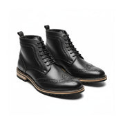 three-quarter-view - Men's Black Leather Lace-Up Boots