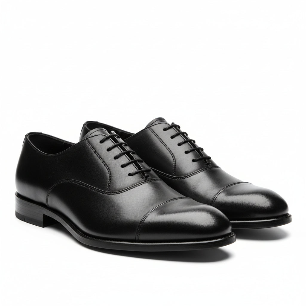 Men's Black Leather Lace-Up Oxfords - three-quarter-view