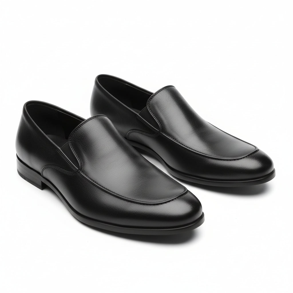 three-quarter-view - Men's Black Leather Moccasin Loafers