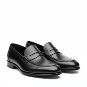 three-quarter-view - Men's Black Leather Moccasins with Customizable Fit
