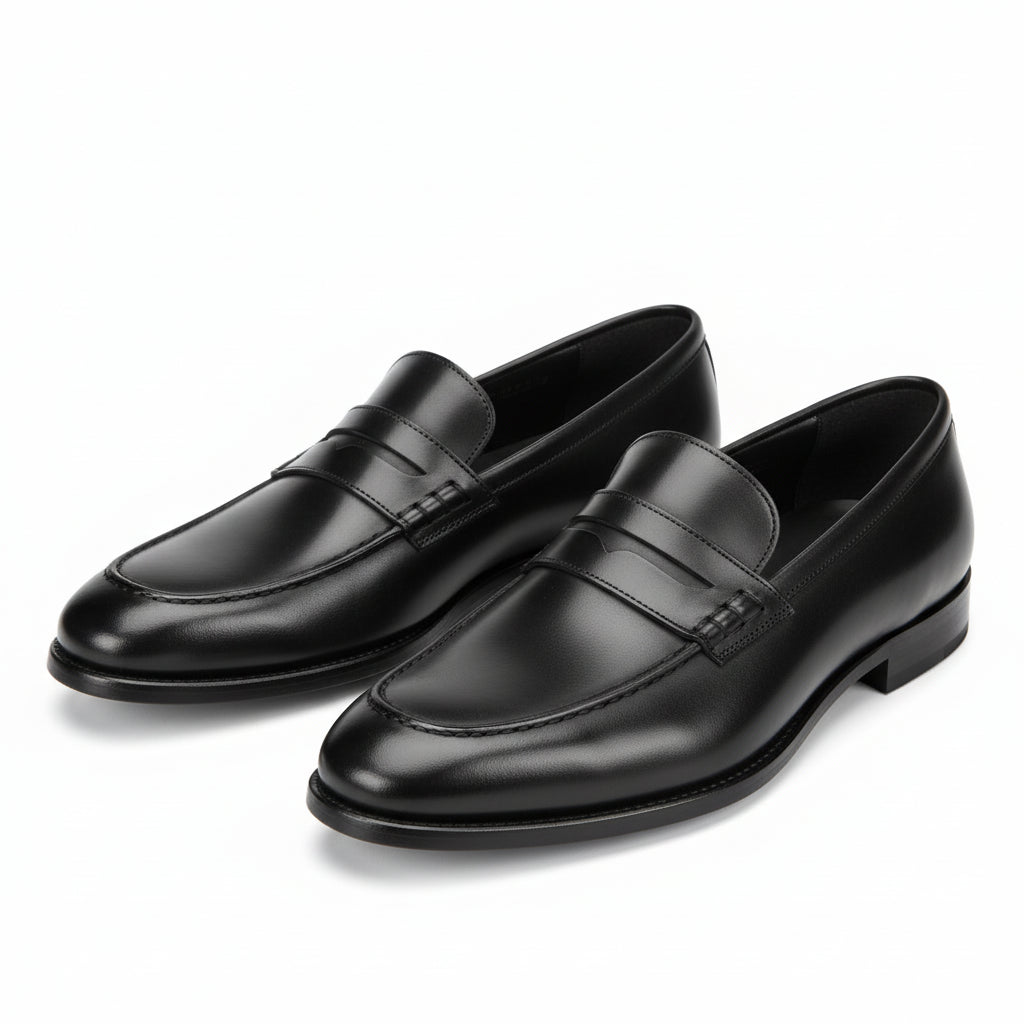 three-quarter-view - Men's Black Leather Moccasins
