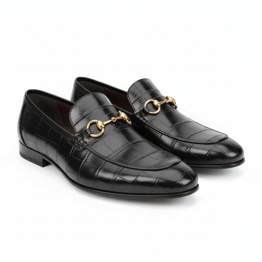 three-quarter-view - Men's Black Leather Moccasins