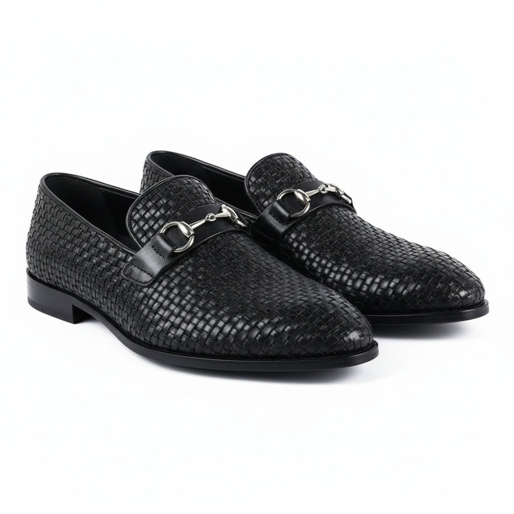 three-quarter-view - Men's Black Leather Moccasins