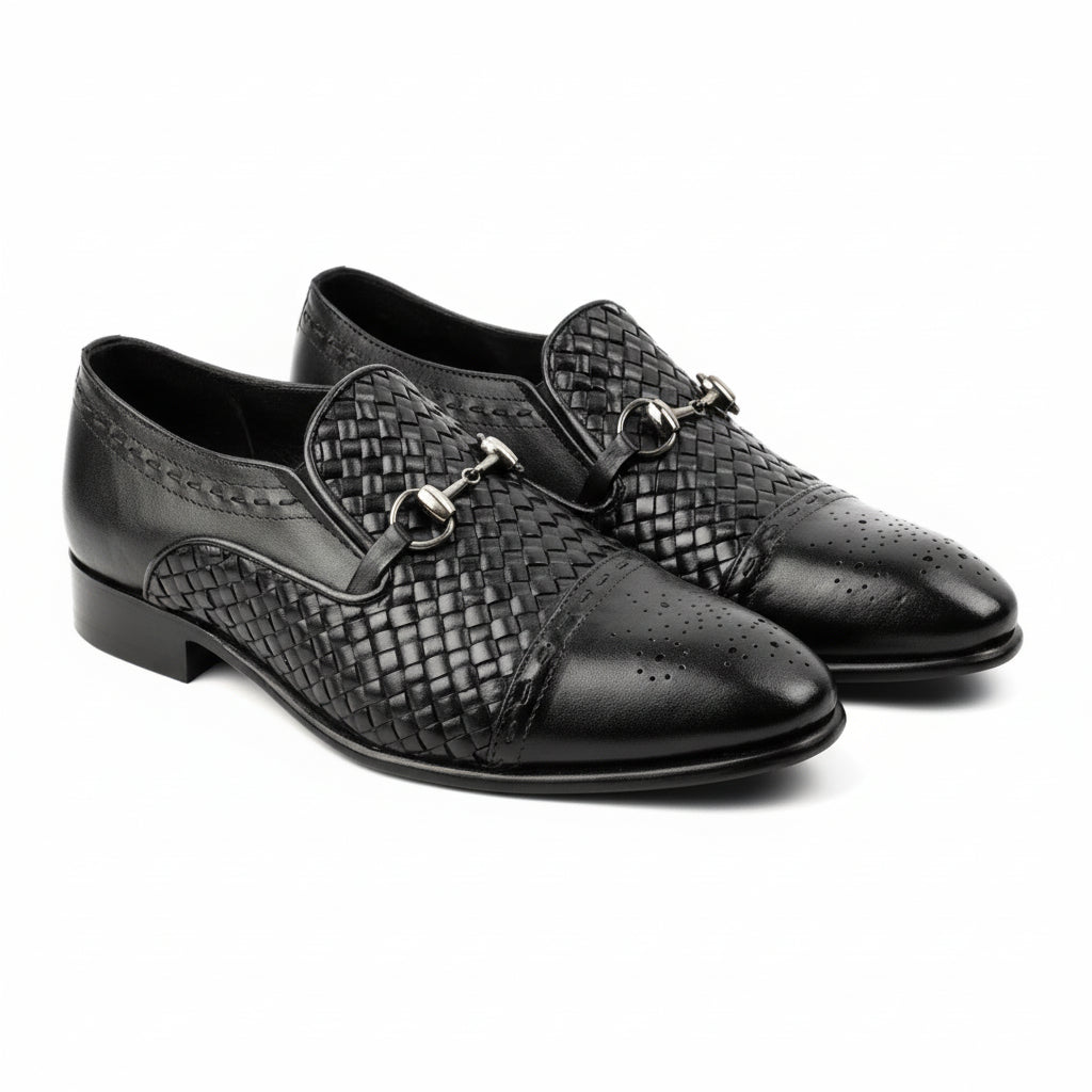 three-quarter-view - Men's Black Leather Moccasins