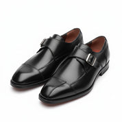three-quarter-view - Men's Black Leather Monk Dress Shoes