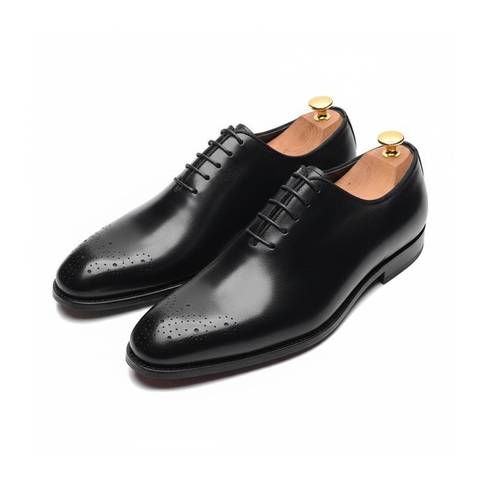 three-quarter-view - Men's Black Leather Oxford Brogue Shoes