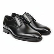 three-quarter-view - Men's Black Leather Oxford Dress Shoes with Lace-Up Closure