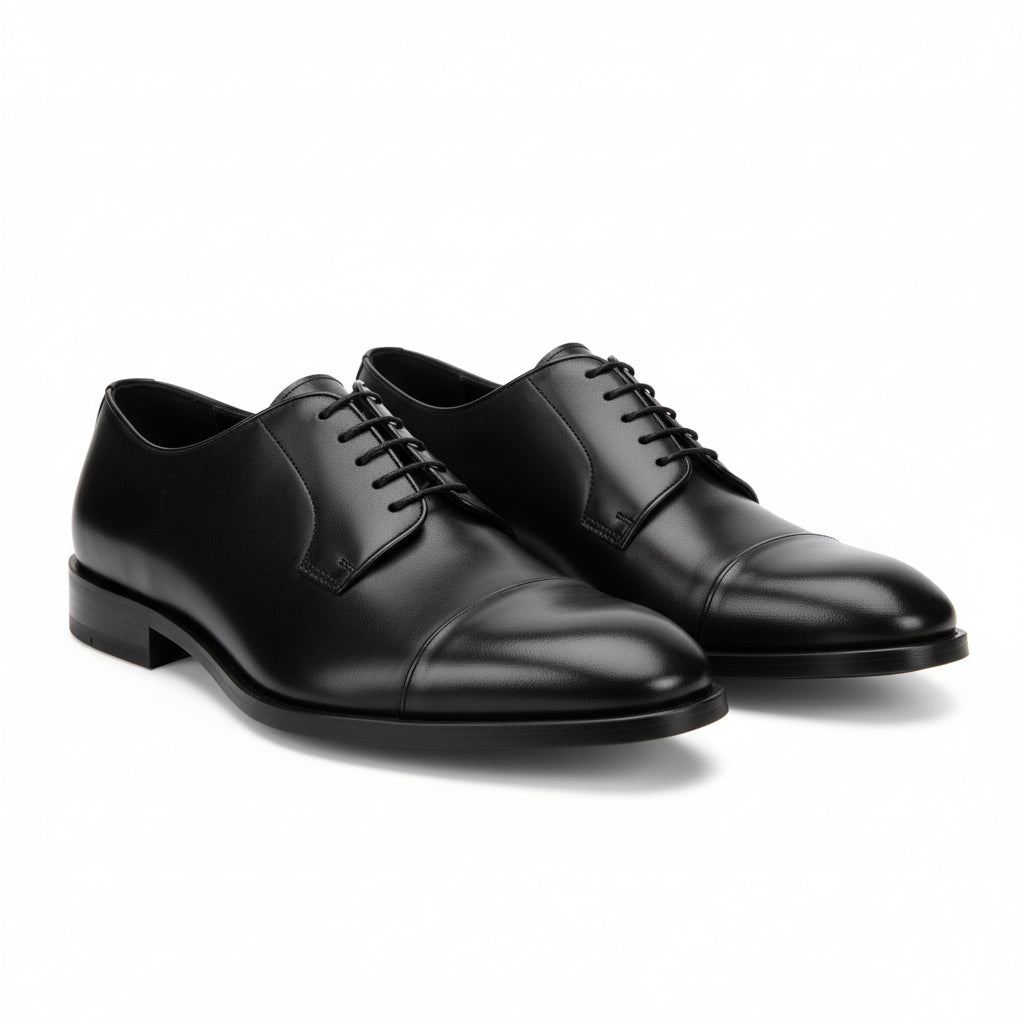 three-quarter-view - Men's Black Leather Oxford Dress Shoes