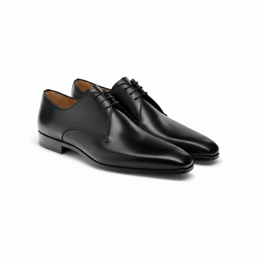three-quarter-view - Men's Black Leather Oxford Dress Shoes