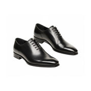three-quarter-view - Men's Black Leather Oxford Shoes with Classic Lace-Up