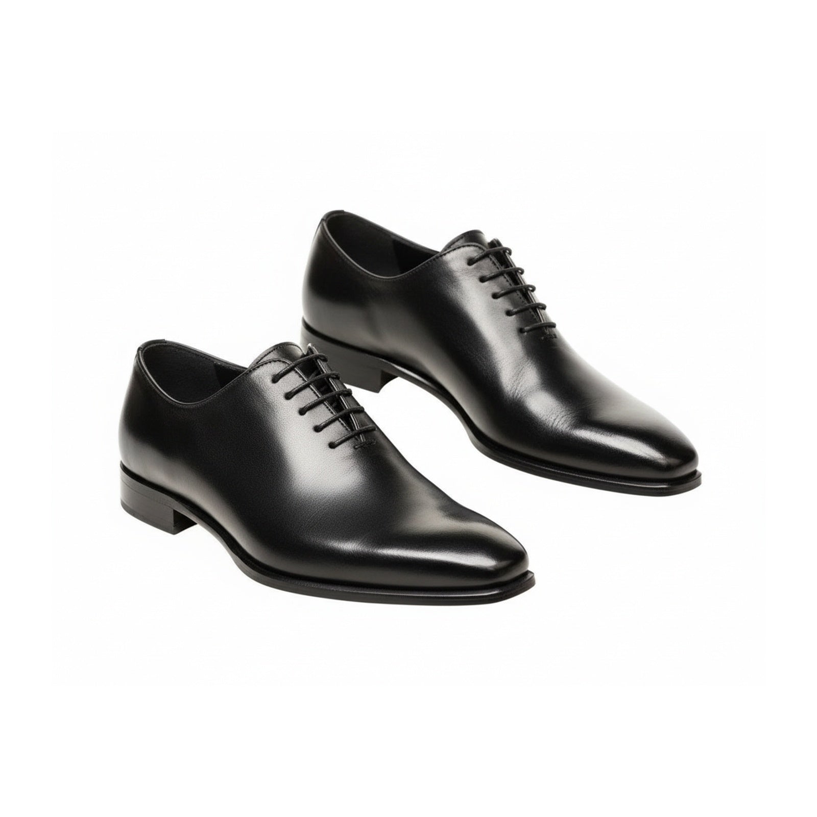 three-quarter-view - Men's Black Leather Oxford Shoes with Classic Lace-Up