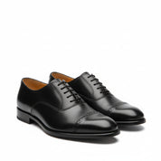 three-quarter-view - Men's Black Leather Oxford Wingtip Dress Shoes