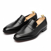 three-quarter-view - Men's Black Leather Slip-On Dress Shoes