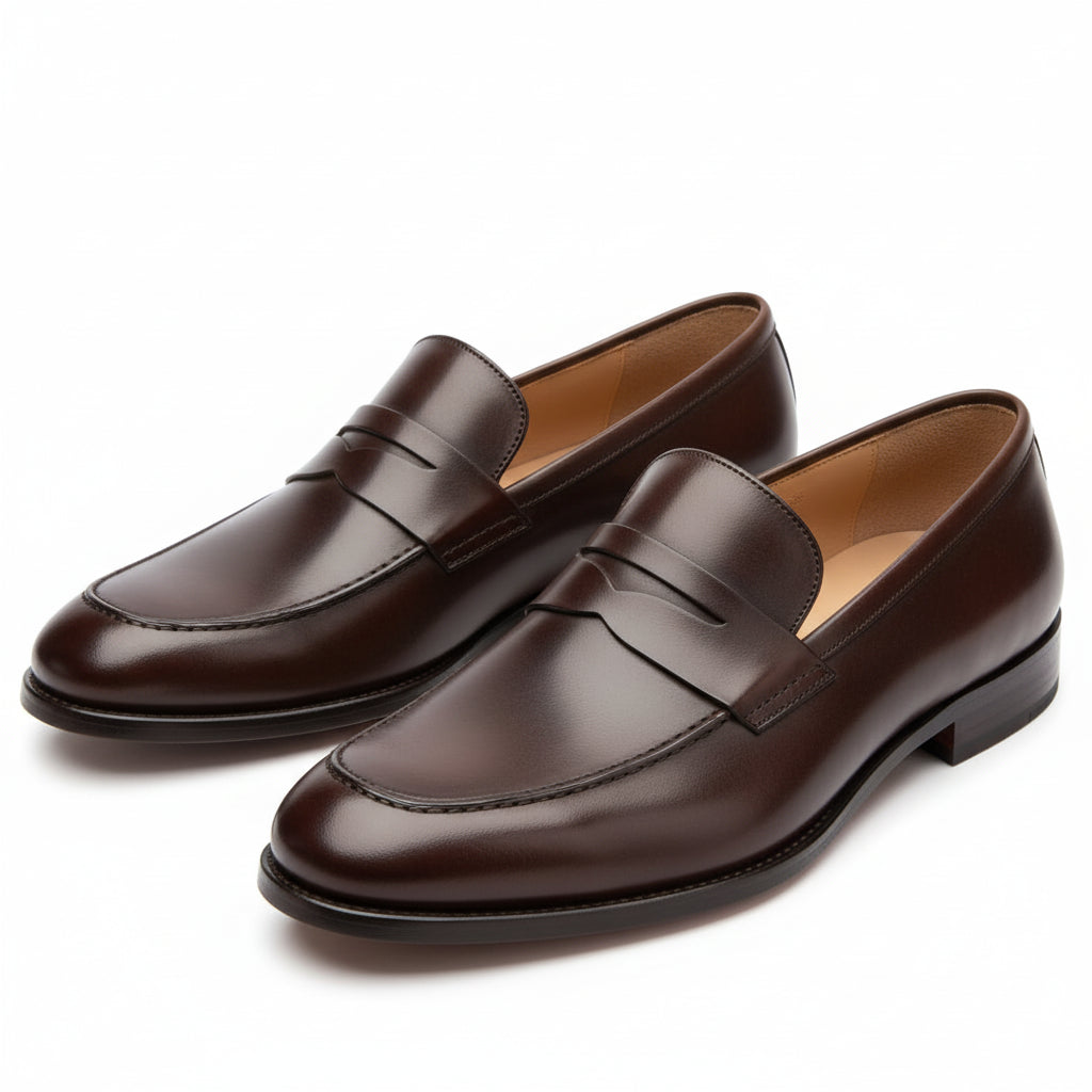 three-quarter-view - Men's Black Leather Slip-On Loafers