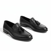 three-quarter-view - Men's Black Leather Tassel Moccasins