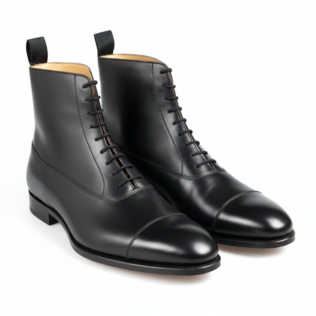 three-quarter-view - Men's Black Leather Tuxedo Boots