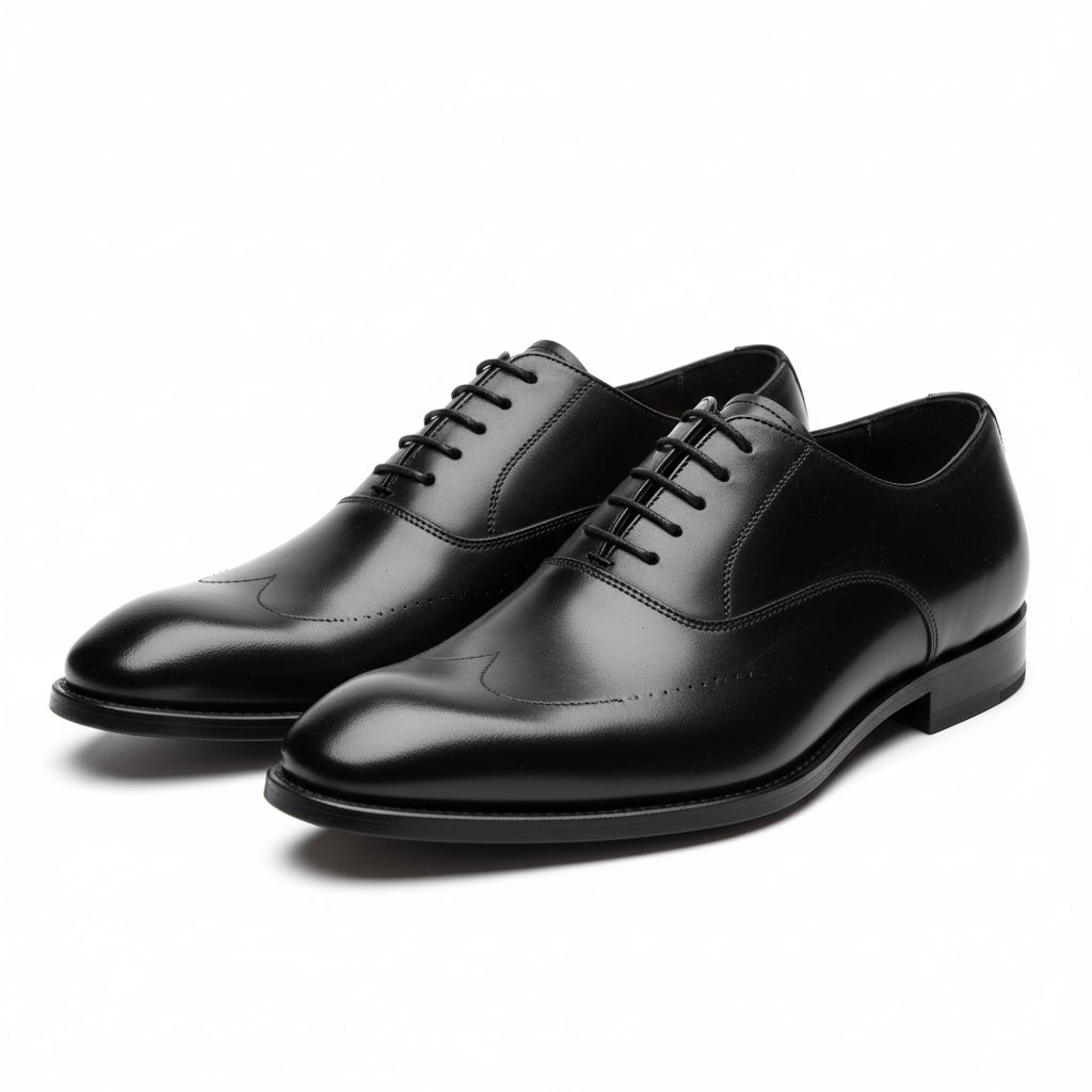 three-quarter-view - Men's Black Leather Tuxedo Dress Shoes