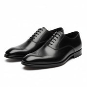 three-quarter-view - Men's Black Leather Tuxedo Dress Shoes