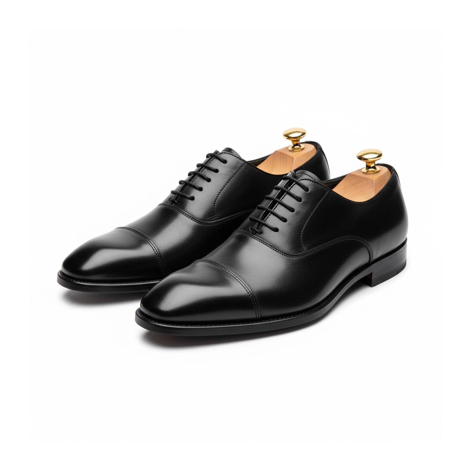 three-quarter-view - Men's Black Leather Tuxedo Oxford Shoes