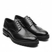 three-quarter-view - Men's Black Leather Wingtip Brogue Shoes