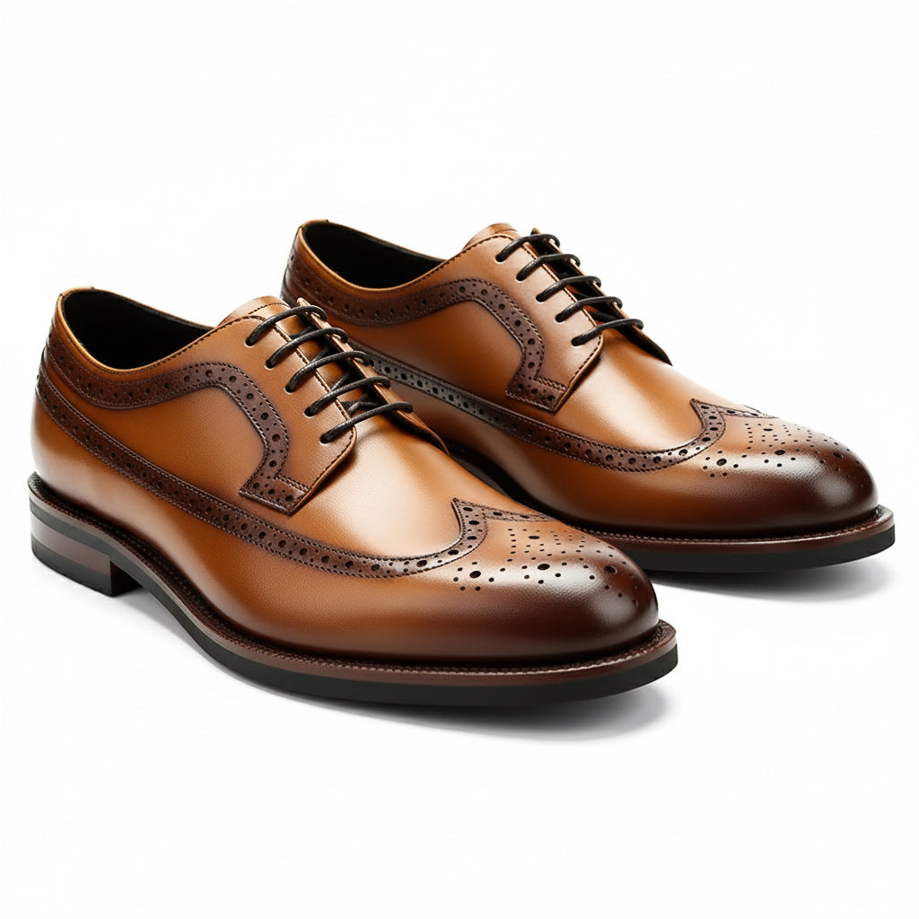 three-quarter-view - Men's Black Leather Wingtip Oxford Shoes