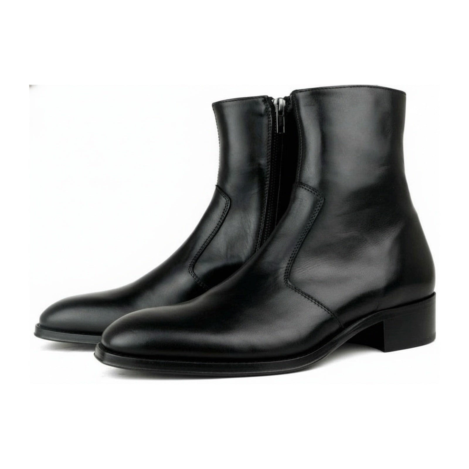 three-quarter-view - Men's Black Leather Zip Boots Engineer Design