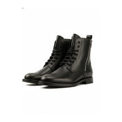 three-quarter-view - Men's Black Leather Zipper Ankle Boots with Lace-Up Detail