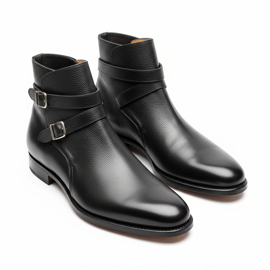 Men's Black Monk Strap Leather Jodhpurs Boots - three-quarter-view