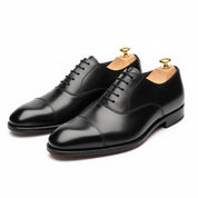 Men's Black Oxford Leather Dress Shoes - three-quarter-view
