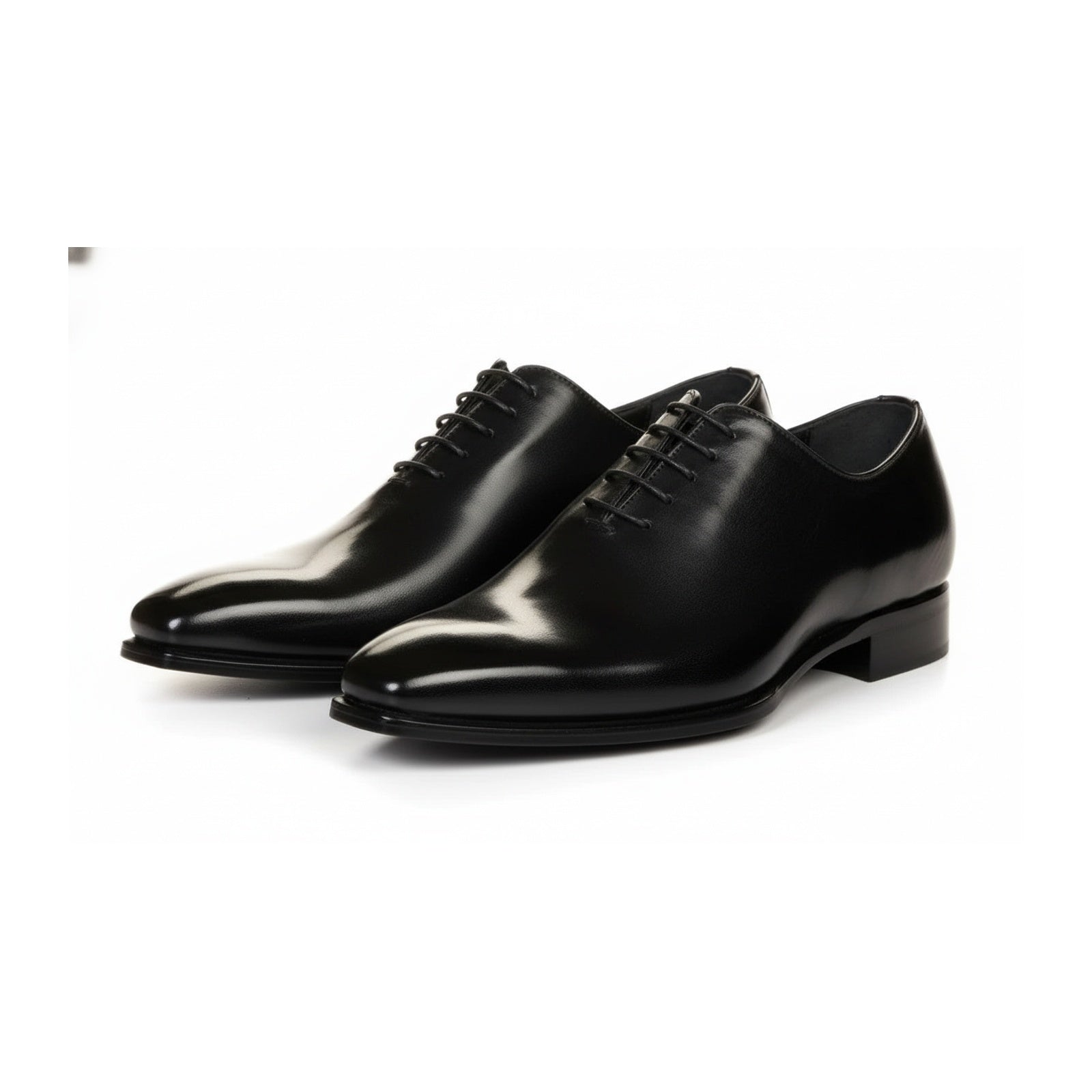 Men's Black Oxford Leather Dress Shoes - three-quarter-view