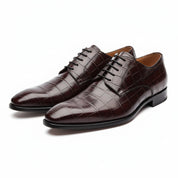 three-quarter-view - Men's Black Oxford Leather Shoes | Crocodile Texture