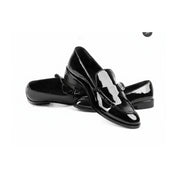 Men's Black Patent Leather Monk Shoes - three-quarter-view