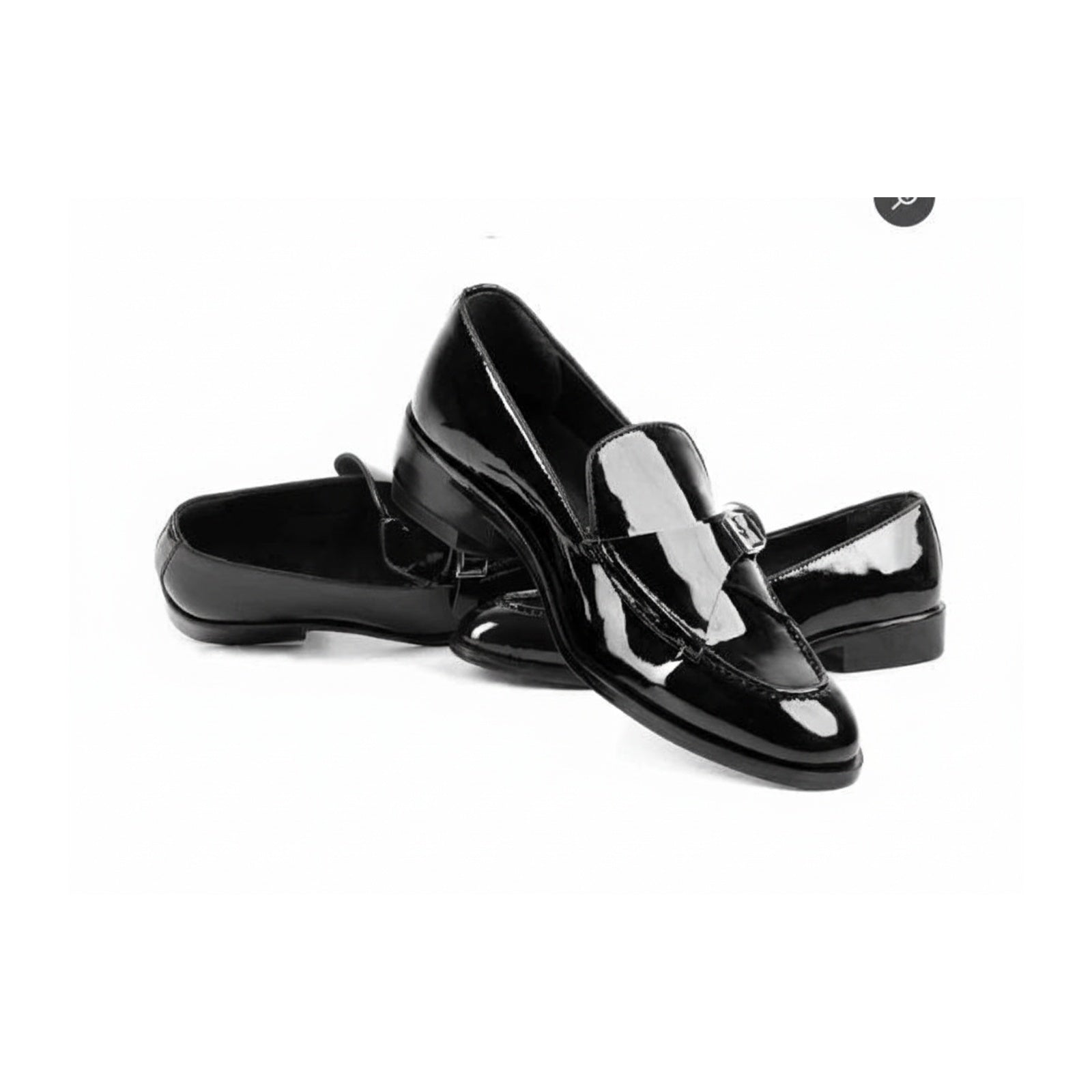 Men's Black Patent Leather Monk Shoes - three-quarter-view