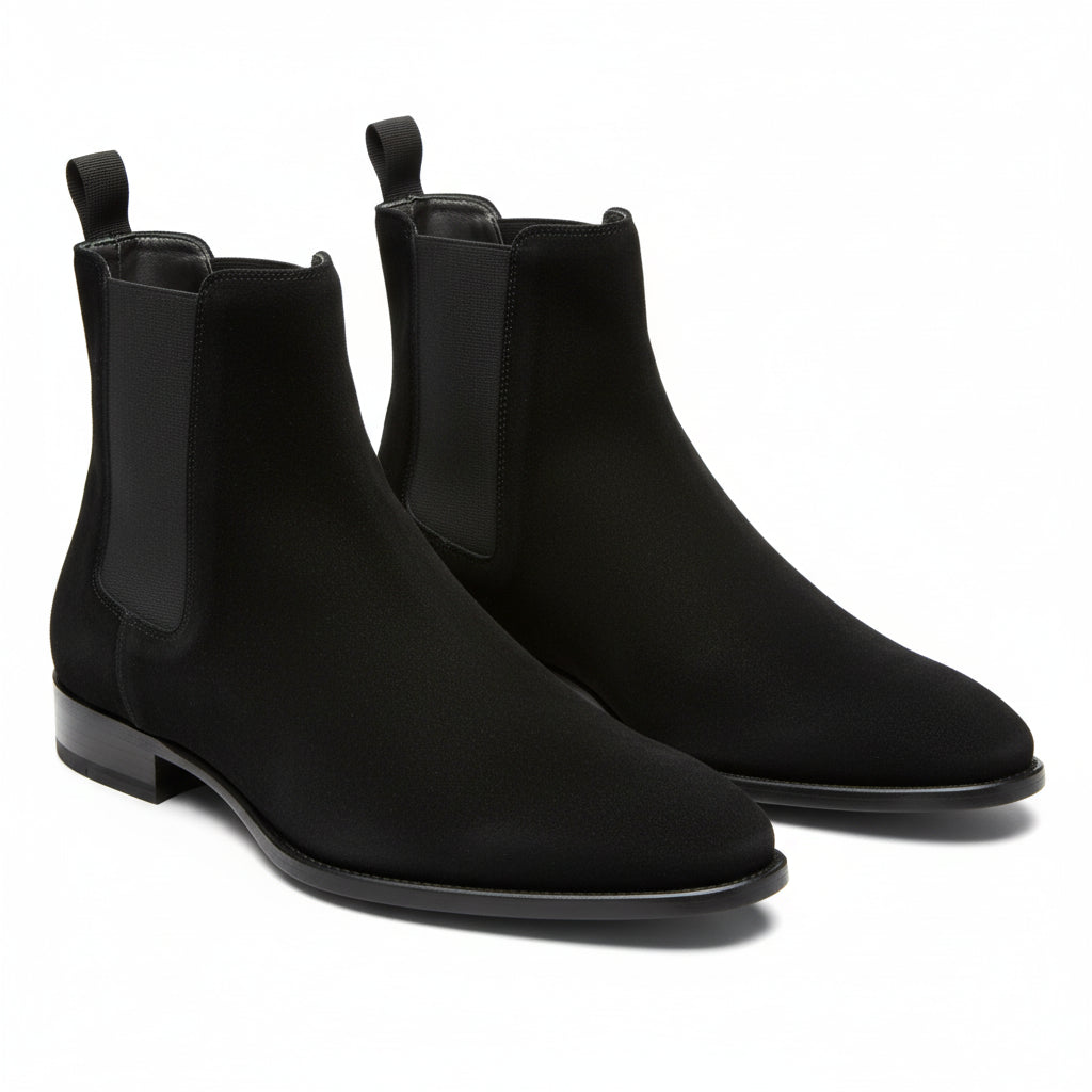 three-quarter-view - Men's Black Suede Chelsea Ankle Boots