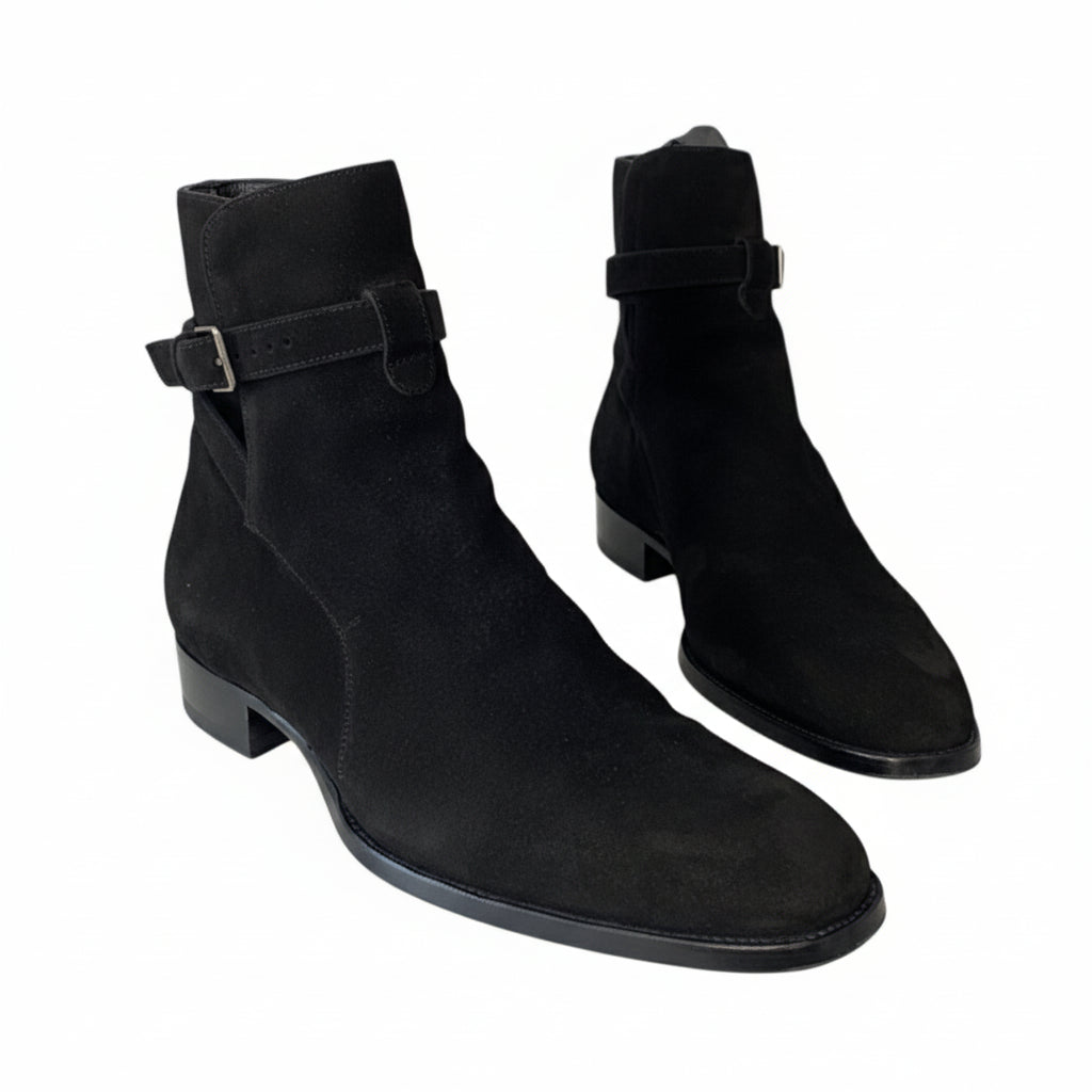 Men's Black Suede Jodhpurs Ankle Boots - three-quarter-view