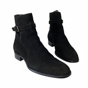 Men's Black Suede Jodhpurs Ankle Boots - three-quarter-view