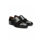 three-quarter-view - Men's Black Suede & Leather Buckle Dress Shoes