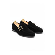 three-quarter-view - Men's Black Suede Monk Shoes