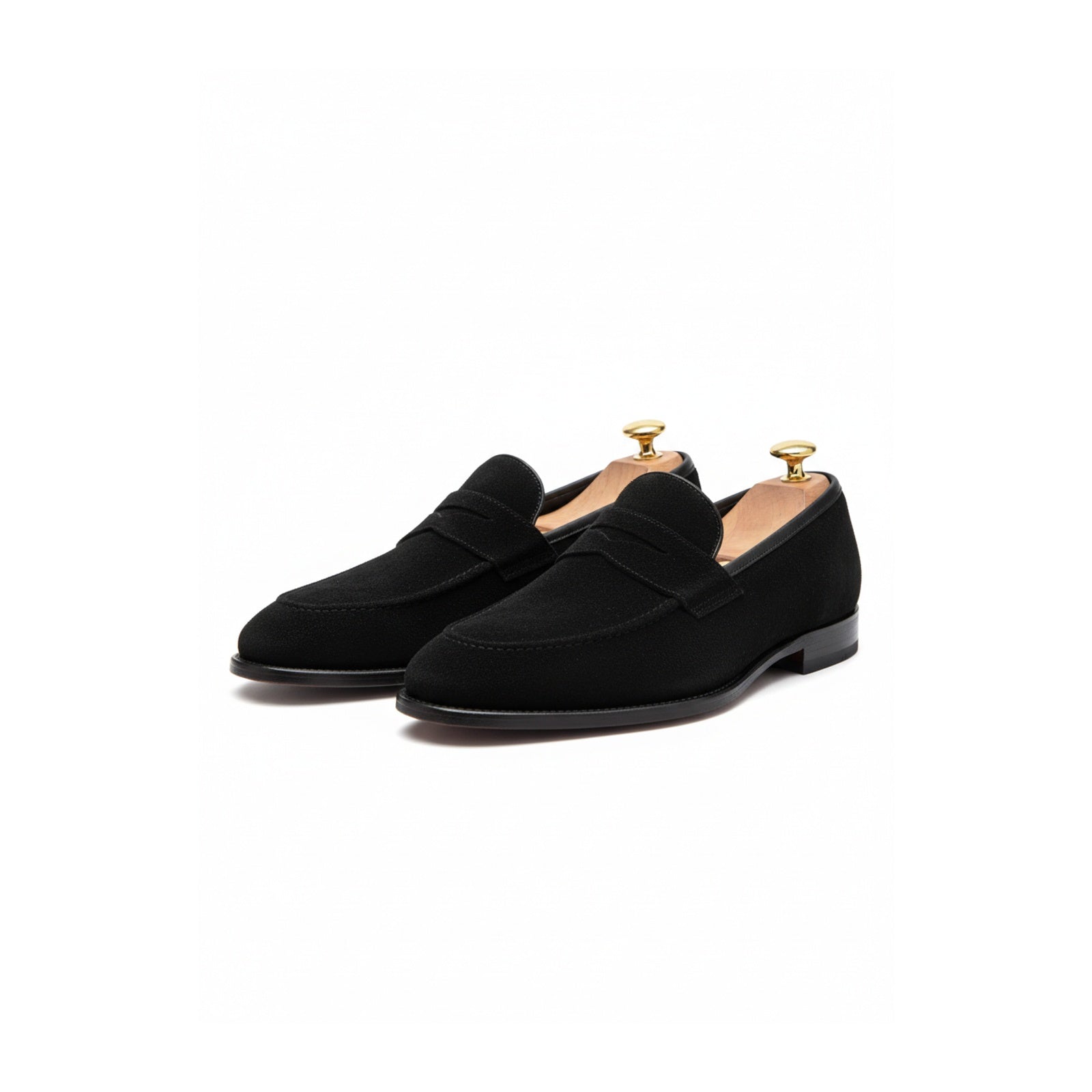 three-quarter-view - Men's Black Suede Penny Loafer Shoes