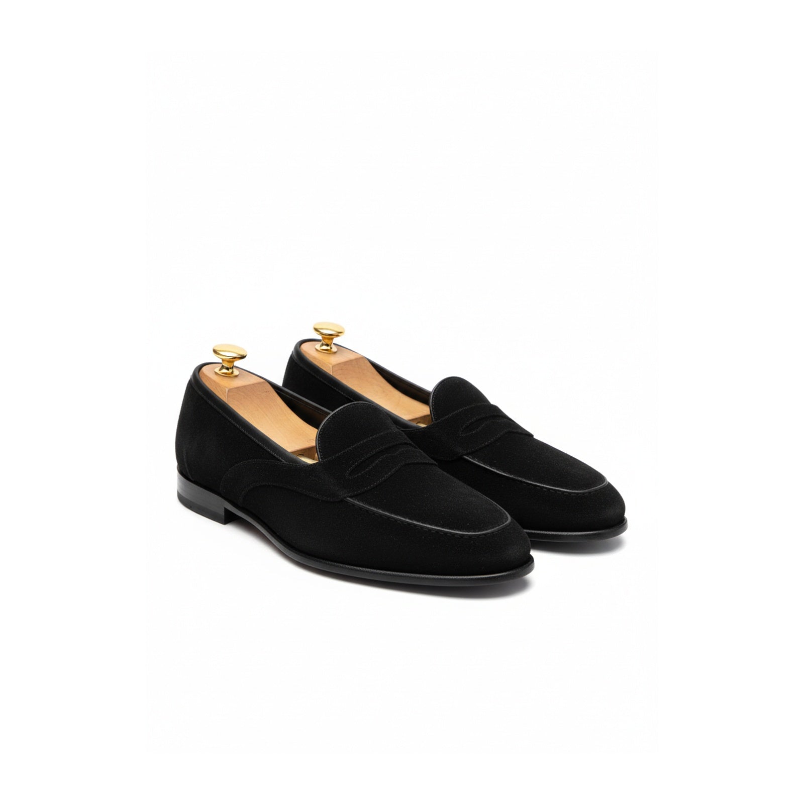 three-quarter-view - Men's Black Suede Penny Loafers