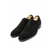 three-quarter-view - Men's Black Suede Wingtip Brogue Dress Shoes