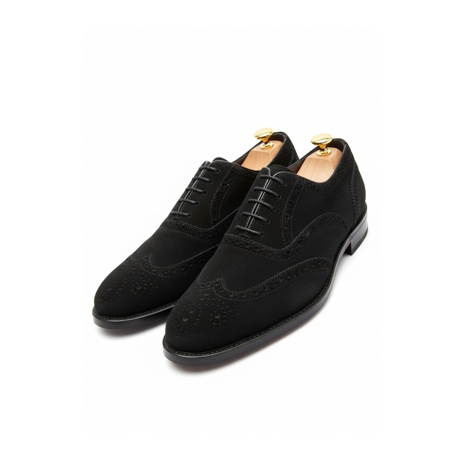 three-quarter-view - Men's Black Suede Wingtip Brogue Dress Shoes