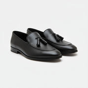 three-quarter-view - Men's Black Tassel Leather Moccasins