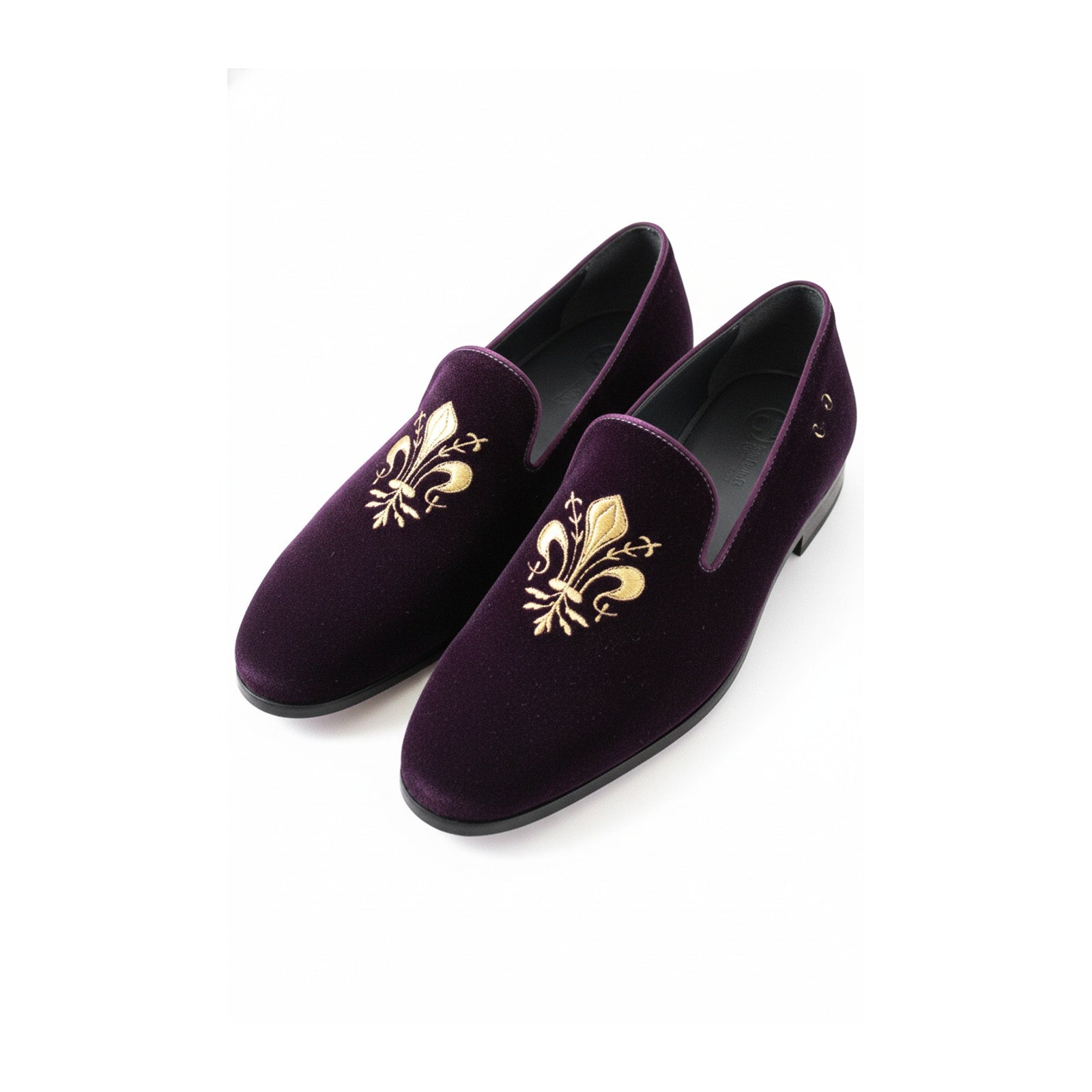 three-quarter-view - Men's Black Velvet Loafers with Leather Details