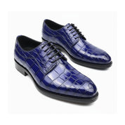 three-quarter-view - Men's Blue Alligator Leather Shoes with Goodyear Welted Sole