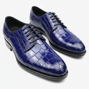 three-quarter-view - Men's Blue Crocodile Embossed Leather Oxford Shoes