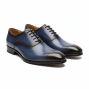 three-quarter-view - Men's Blue Leather Brogue Dress Shoes